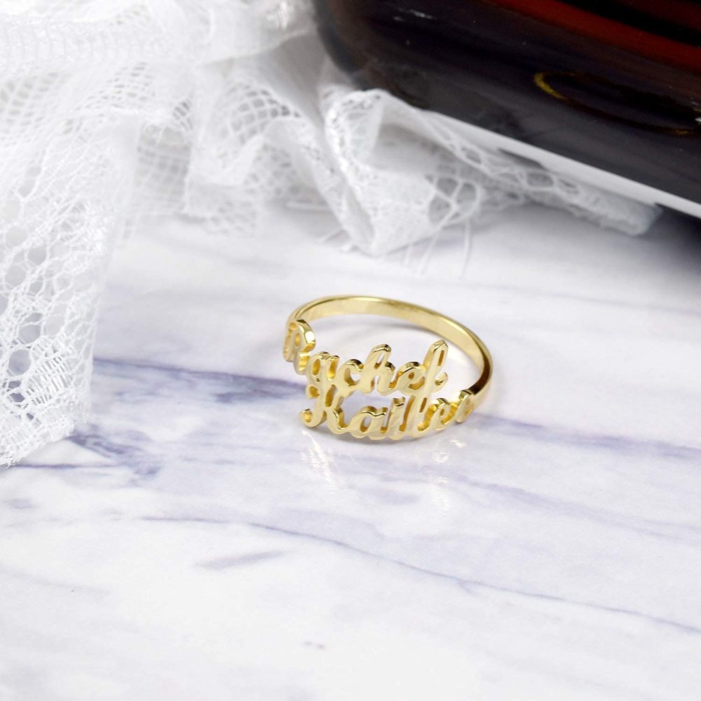 Anillo con nombre clásico personalizado de oro de 14 quilates-2