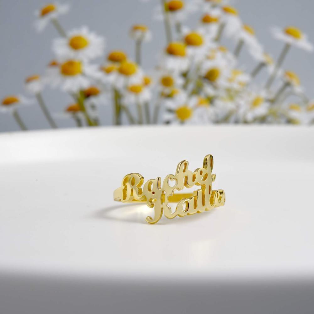 Anillo con nombre clásico personalizado de oro de 14 quilates-3