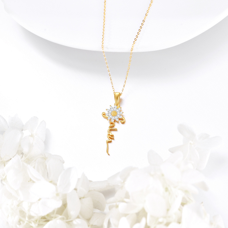 18K Gold Cubic Zirconia & Personalized Classic Name Sunflower Pendant Necklace-3