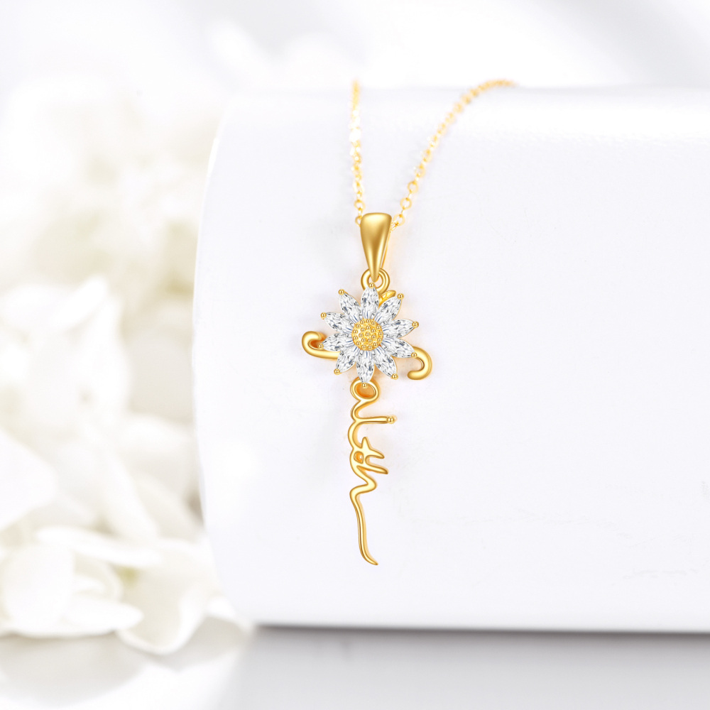 10K Gold Cubic Zirconia & Personalized Classic Name Sunflower Pendant Necklace-4