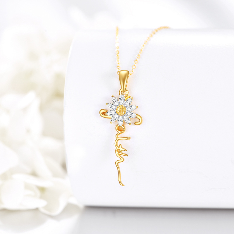 18K Gold Cubic Zirconia & Personalized Classic Name Sunflower Pendant Necklace-4