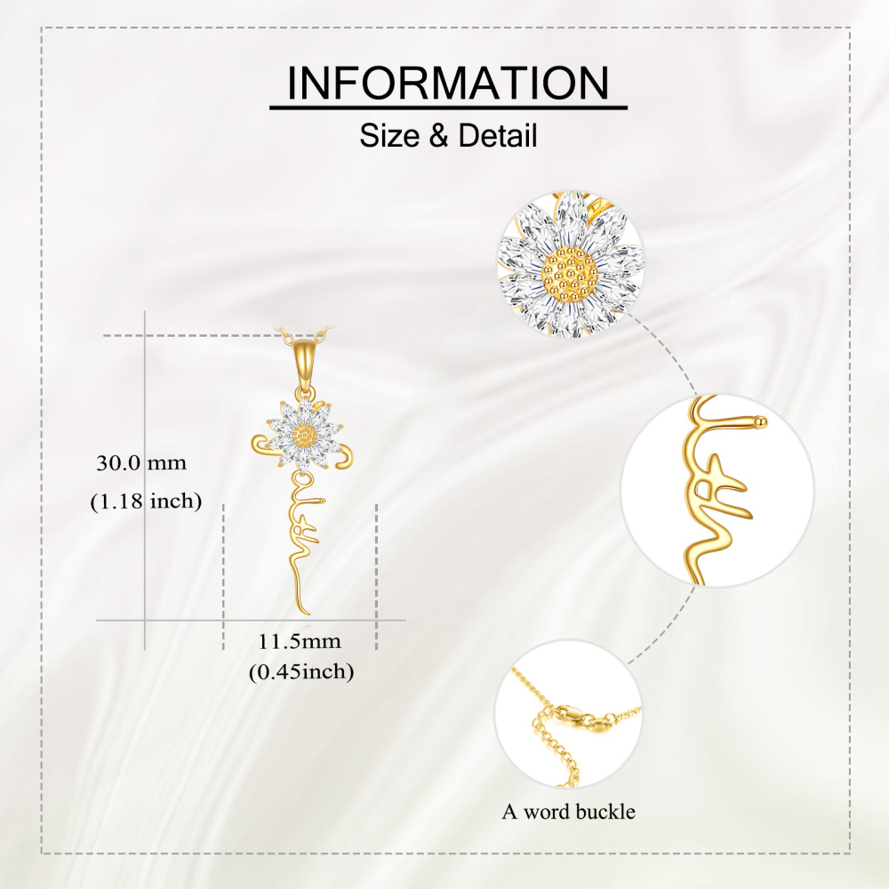 10K Gold Cubic Zirconia & Personalized Classic Name Sunflower Pendant Necklace-5