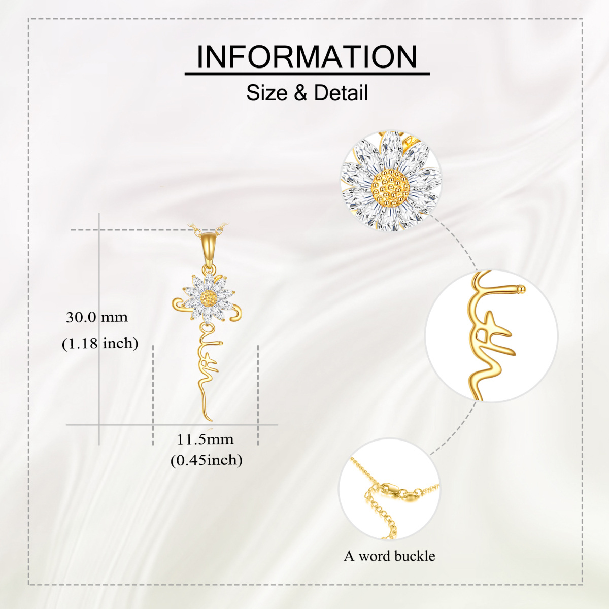 14K Gold Cubic Zirconia & Personalized Classic Name Sunflower Pendant Necklace-5