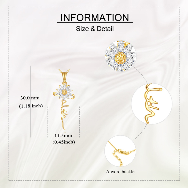 18K Gold Cubic Zirconia & Personalized Classic Name Sunflower Pendant Necklace-5