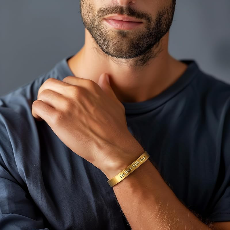 Pulseira de ouro 14K personalizada com gravura gravada para homens-2