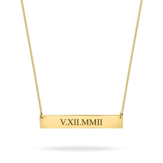 14K Gold Personalized Engraving & Bar Necklace