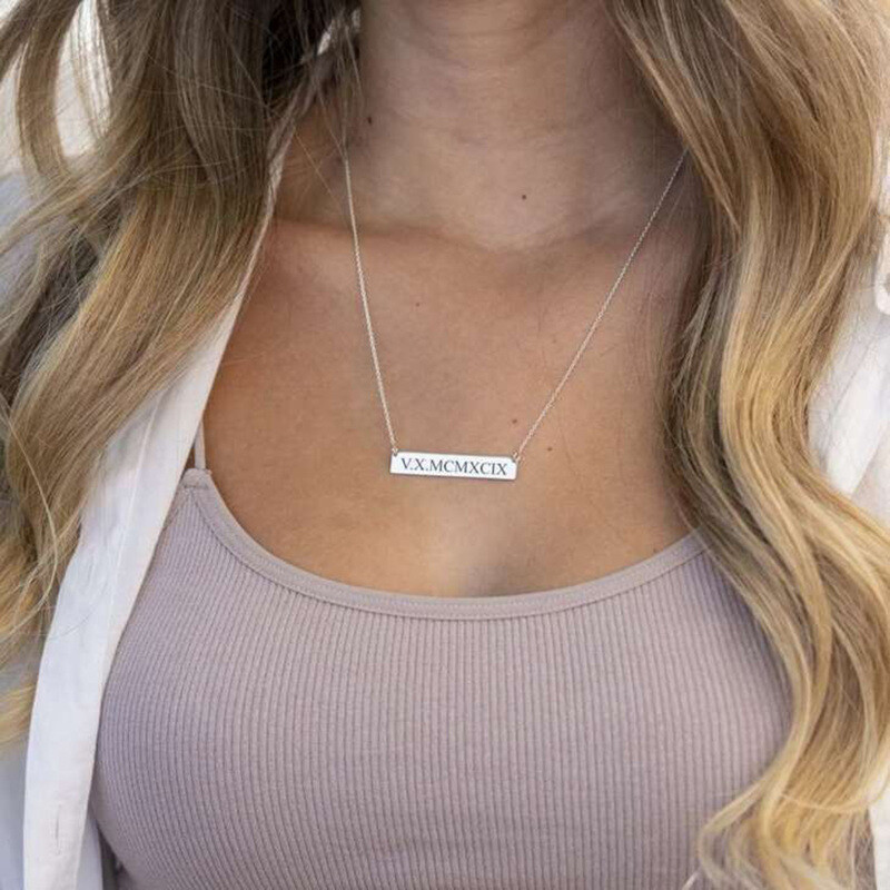 10K Oro Grabado Personalizado y Collar de Barra-4