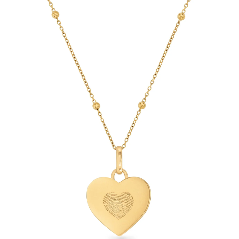 9K Gold Personalized Engraving Fingerprint Heart Necklace for Women-1