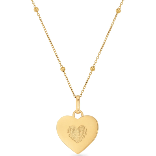 14K Gold Personalized Engraving Fingerprint Heart Necklace for Women