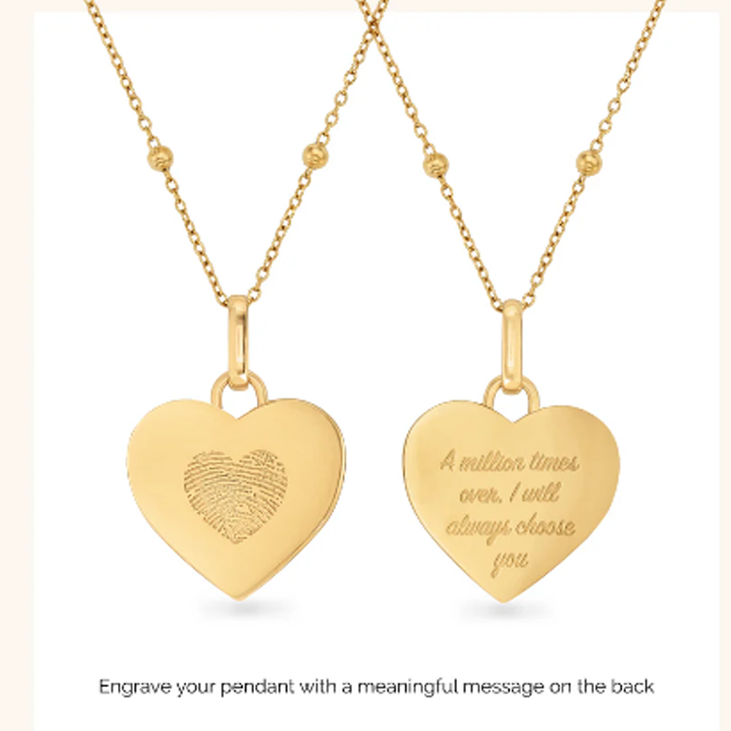 9K Gold Personalized Engraving Fingerprint Heart Necklace for Women-3