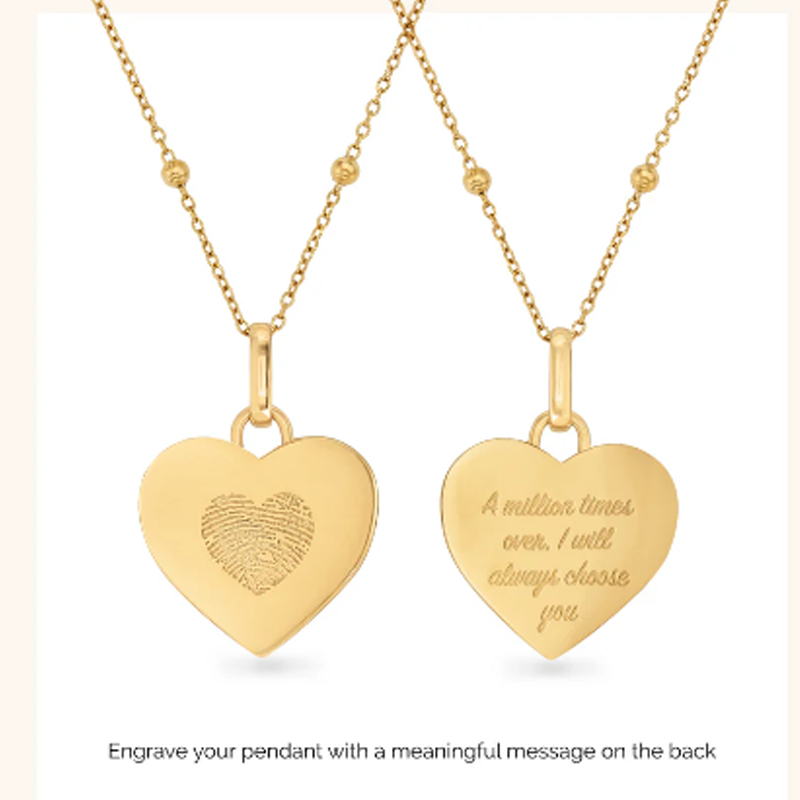 14K Gold Personalized Engraving Fingerprint Heart Necklace for Women-3