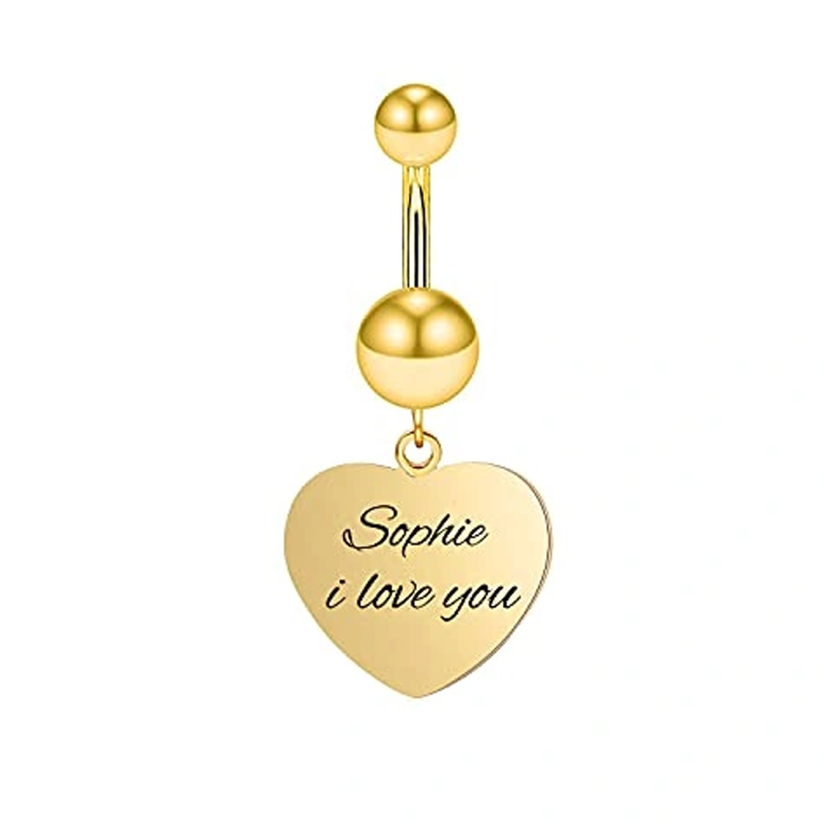 14K Gold Personalized Engraving Heart Belly Button Ring-1