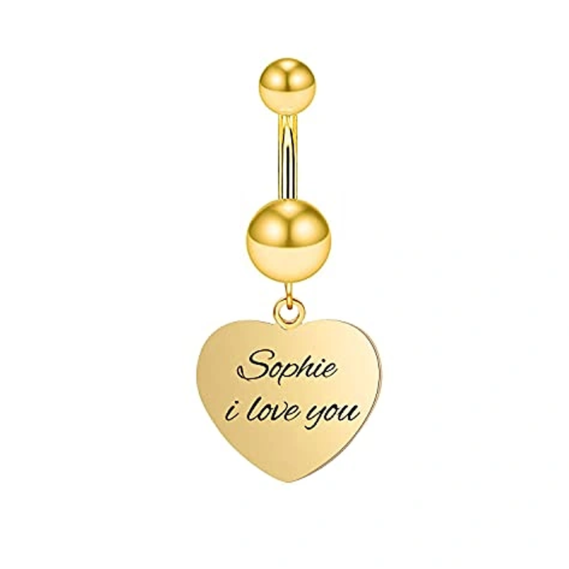 Platinum with White Gold Plated Personalized Engraving & Heart Belly Button Ring-3