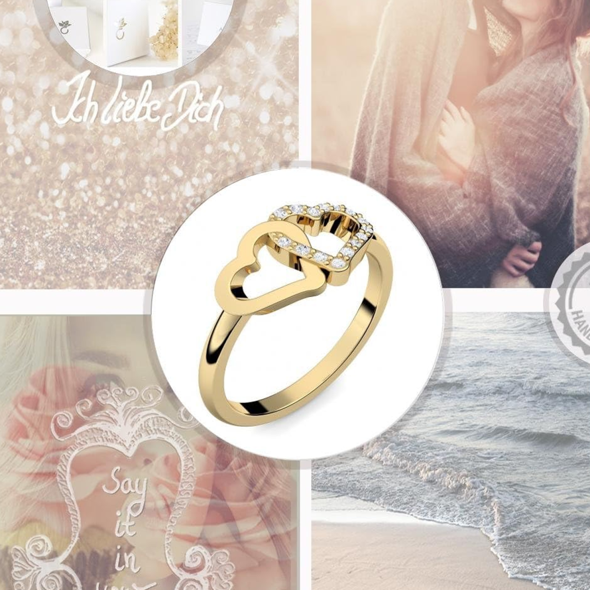 Gold Vermeil Personalized Engraving Heart With Heart Ring-3