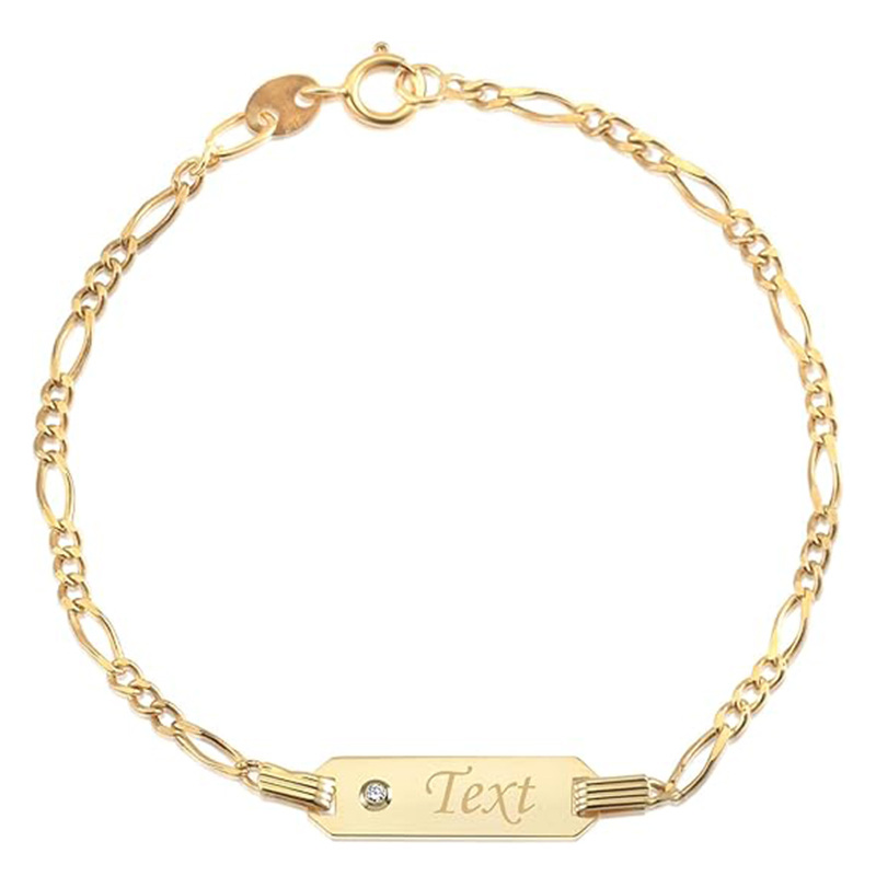 Pulsera de identificación con grabado personalizado de circonita cúbica en oro de 14 quilates para mujer-1