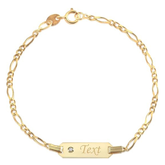 14K Gold Cubic Zirconia Personalized Engraving Identification Bracelet for Women