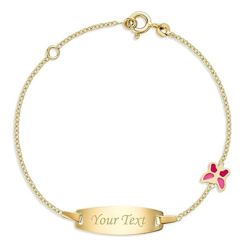 14K Gold Personalized Engraving Identification Bracelet for Women-1