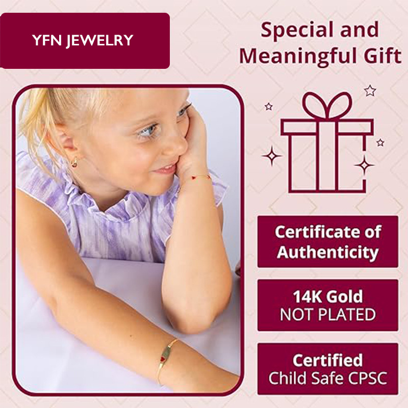 10K Gold Personalized Engraving Identification Bracelet for Women-2