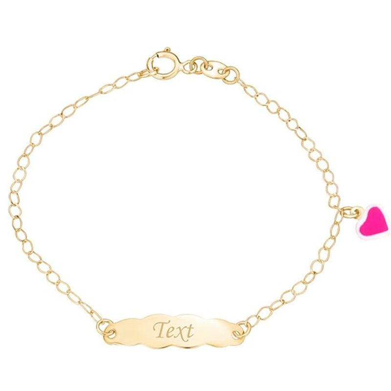 Pulseira de identificação de gravura personalizada de ouro 14K para mulheres-1