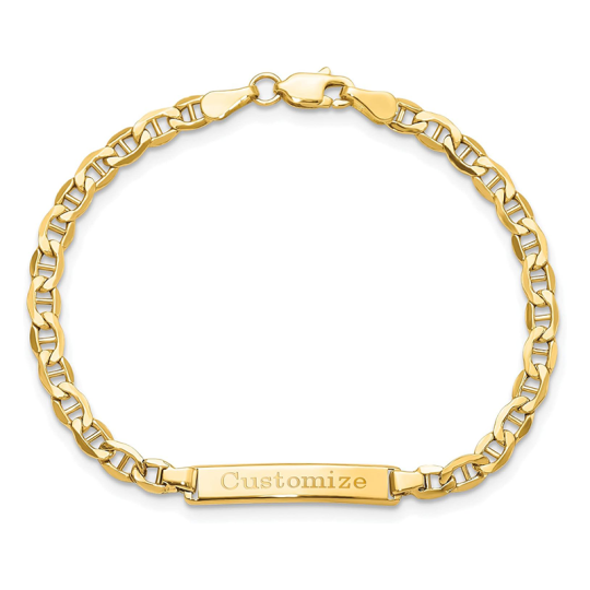 Bracciale di identificazione con incisione personalizzata in oro 14K per donna