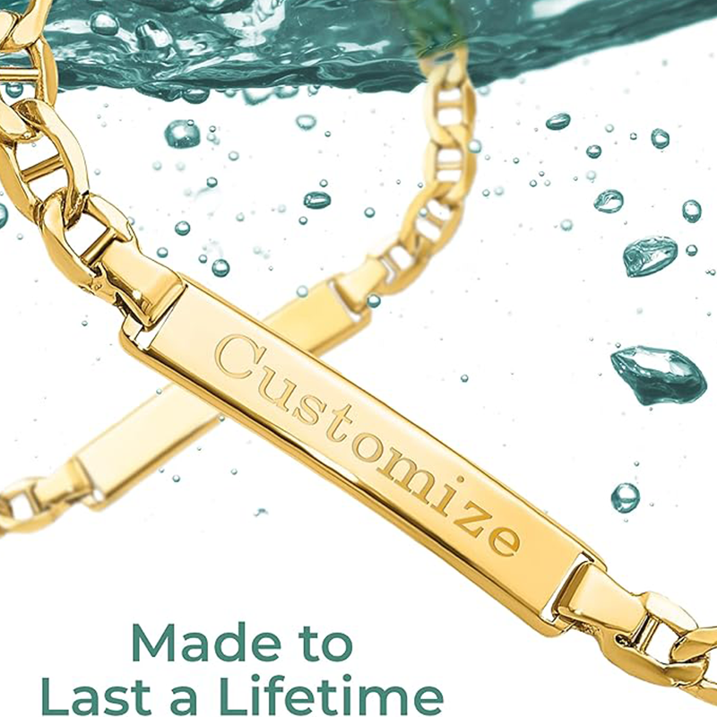 Pulsera de identificación con grabado personalizado de oro de 10 quilates para mujer-2