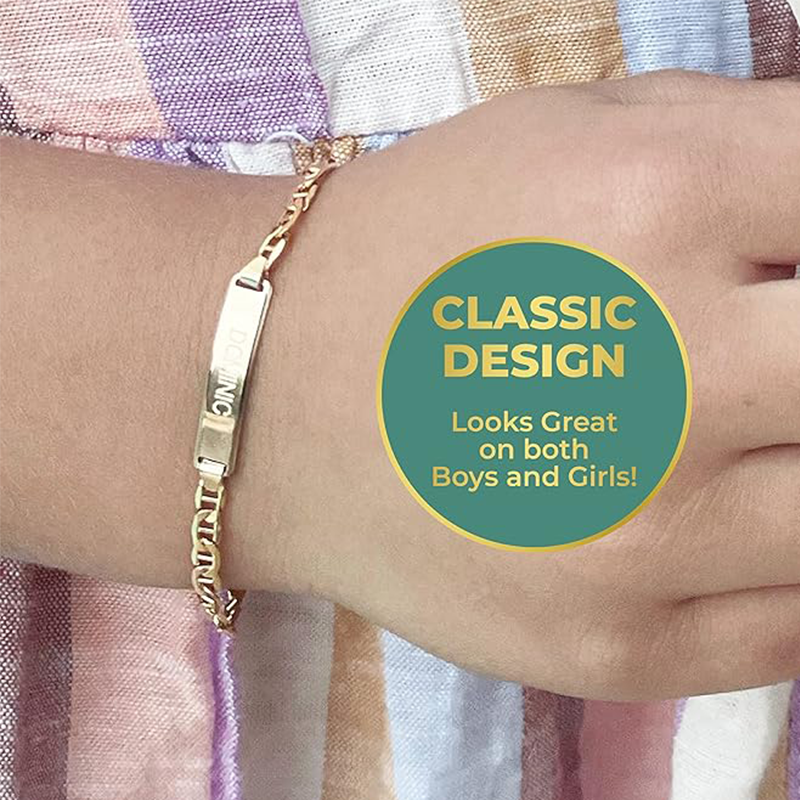 Pulsera de identificación con grabado personalizado de oro de 10 quilates para mujer-3
