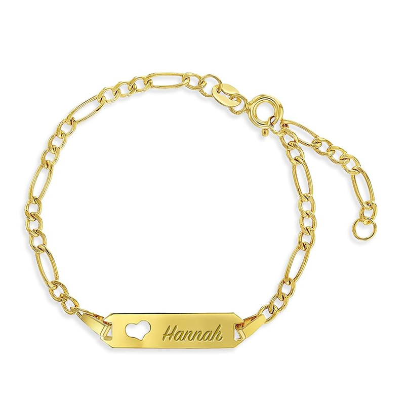 10K Gold Personalized Engraving Identification Bracelet for Women-1