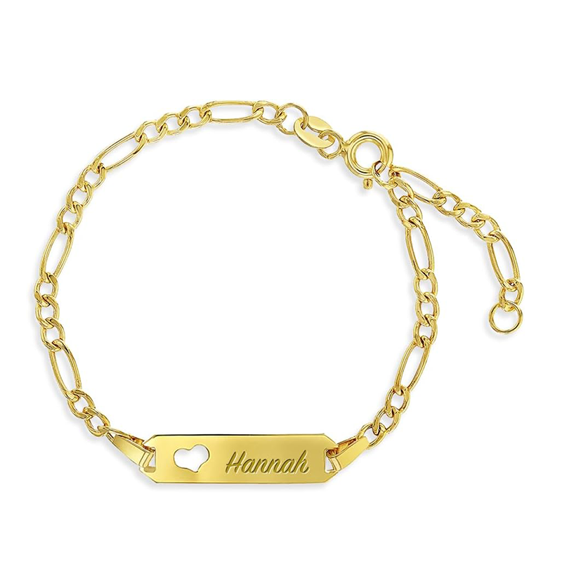 14K Gold Personalized Engraving Identification Bracelet for Women-1