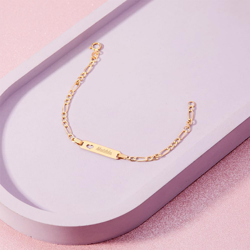 10K Gold Personalized Engraving Identification Bracelet for Women-3
