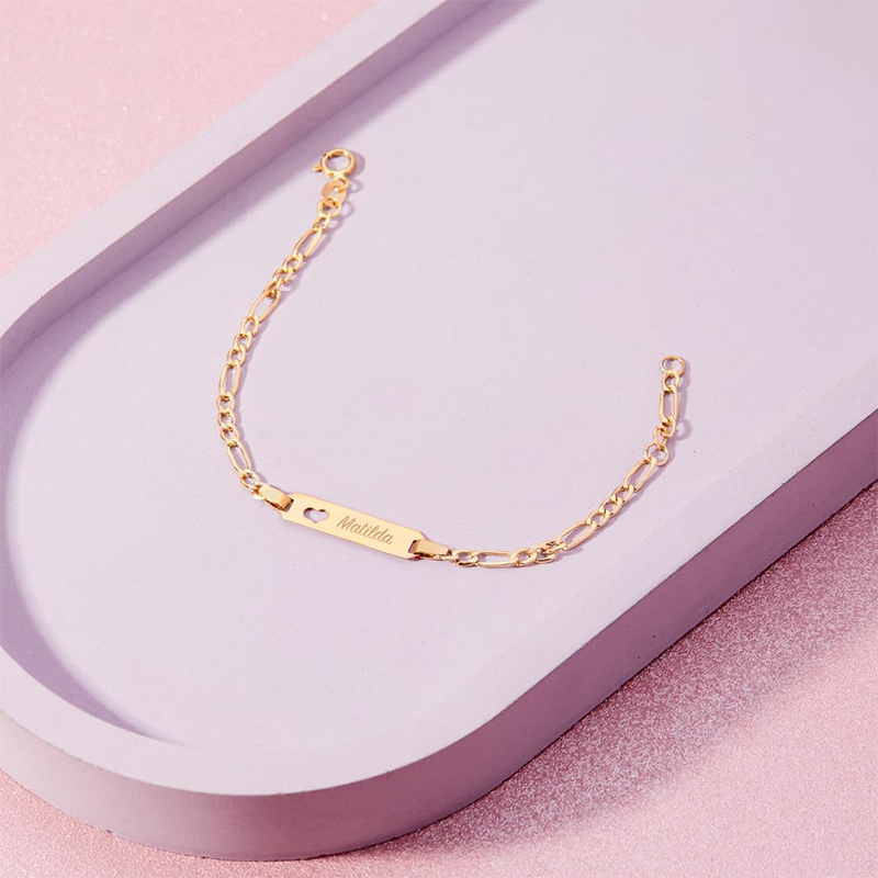 14K Gold Personalized Engraving Identification Bracelet for Women-3