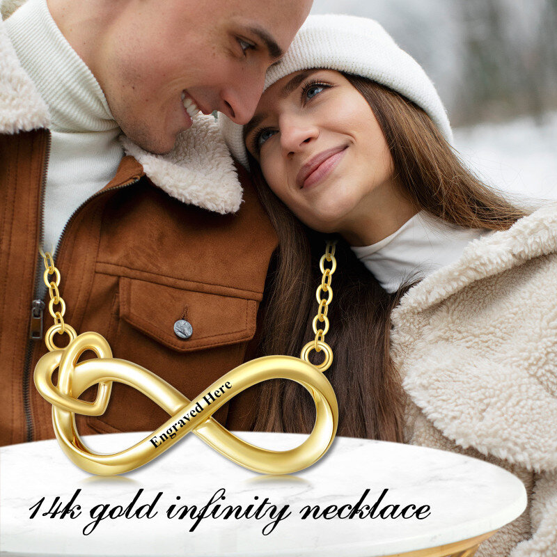 Colar com Pendente Símbolo do Infinito em Ouro 10K e Gravação Personalizada-2