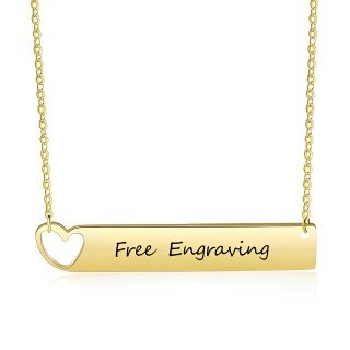 14K Gold Personalized Engraving & Infinity Symbol Bar Necklace-24