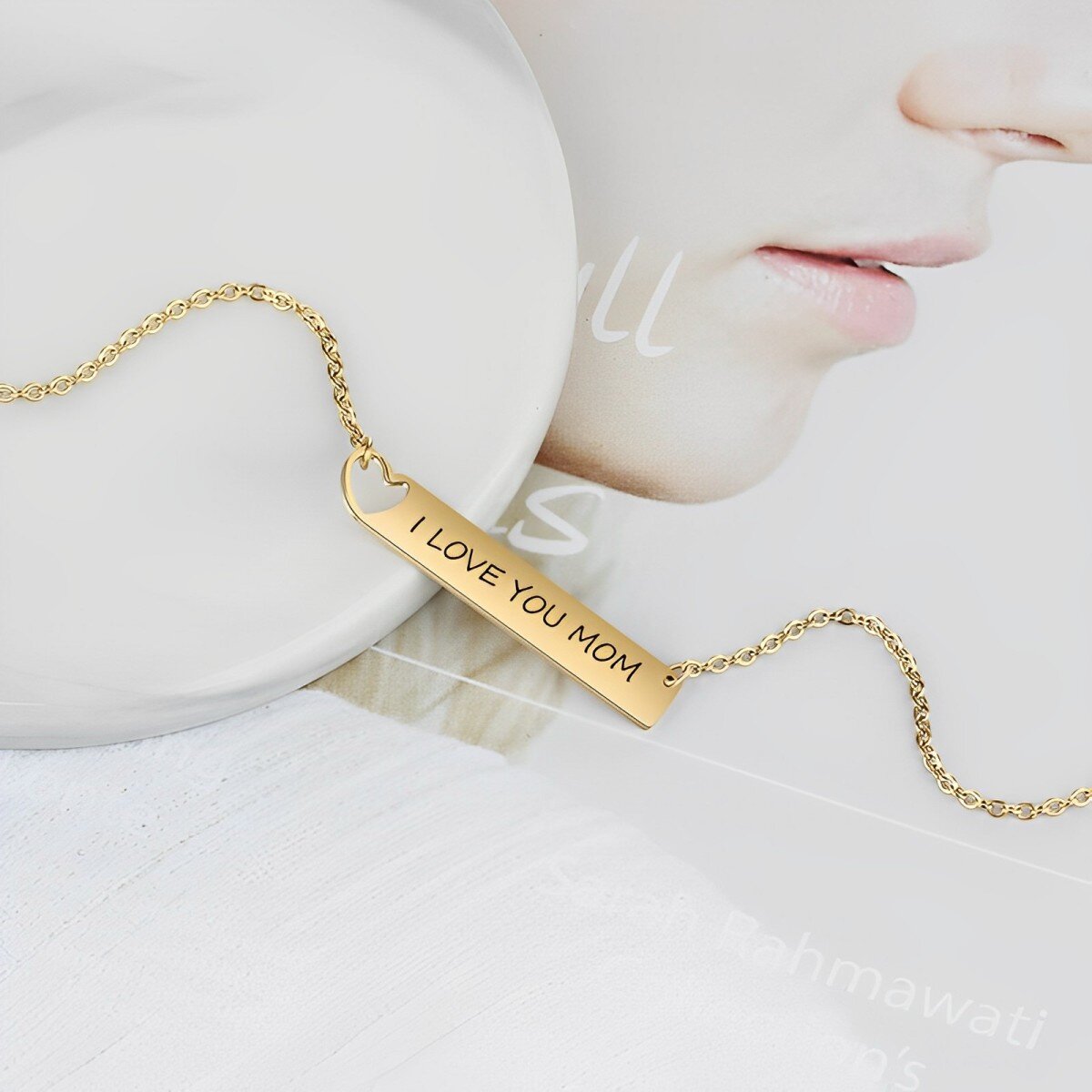 Gravação personalizada em ouro 14K e colar de barras com símbolo do infinito-4