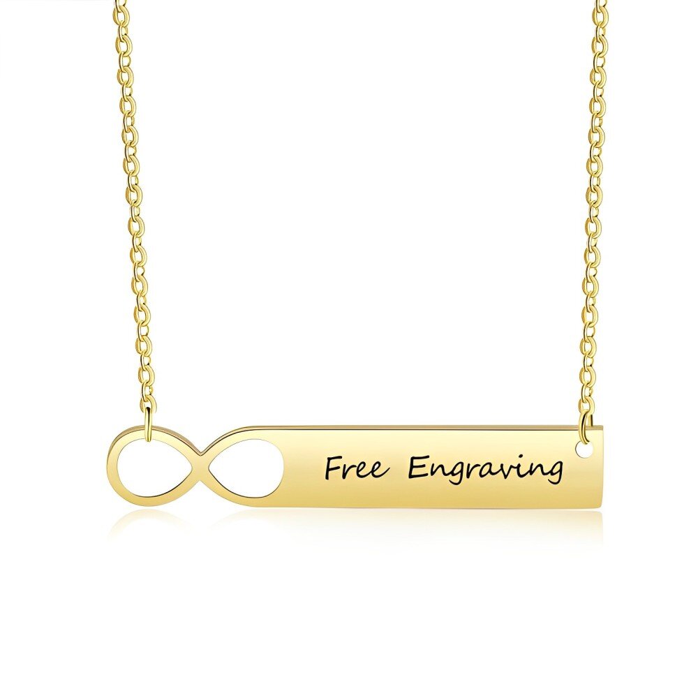10K Gold Personalized Engraving & Infinity Symbol Bar Necklace-1