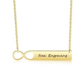 Collar con barra de símbolo de infinito con grabado personalizado en oro de 10 quilates-6