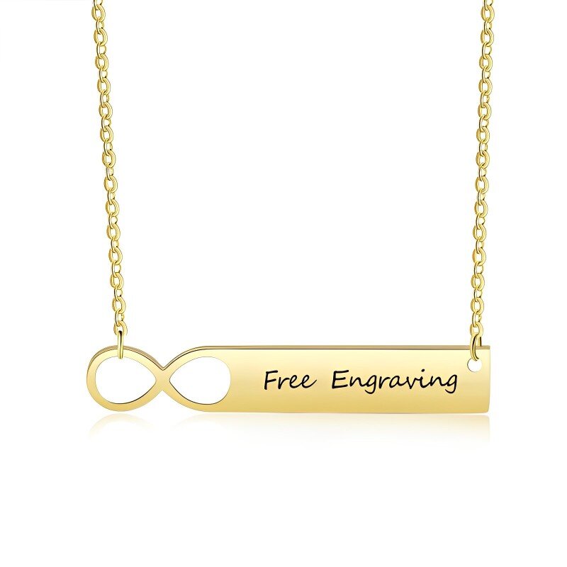 10K Gold Personalized Engraving & Infinity Symbol Bar Necklace-19