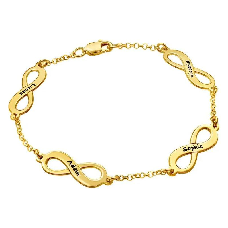 Pulsera colgante de oro de 14 quilates con grabado personalizado y símbolo del infinito pa-1