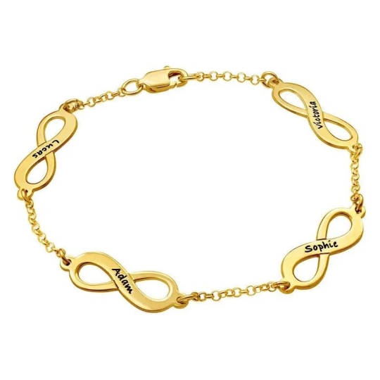 Bracciale con ciondolo con incisione personalizzata e simbolo dell'infinito in oro 14K per