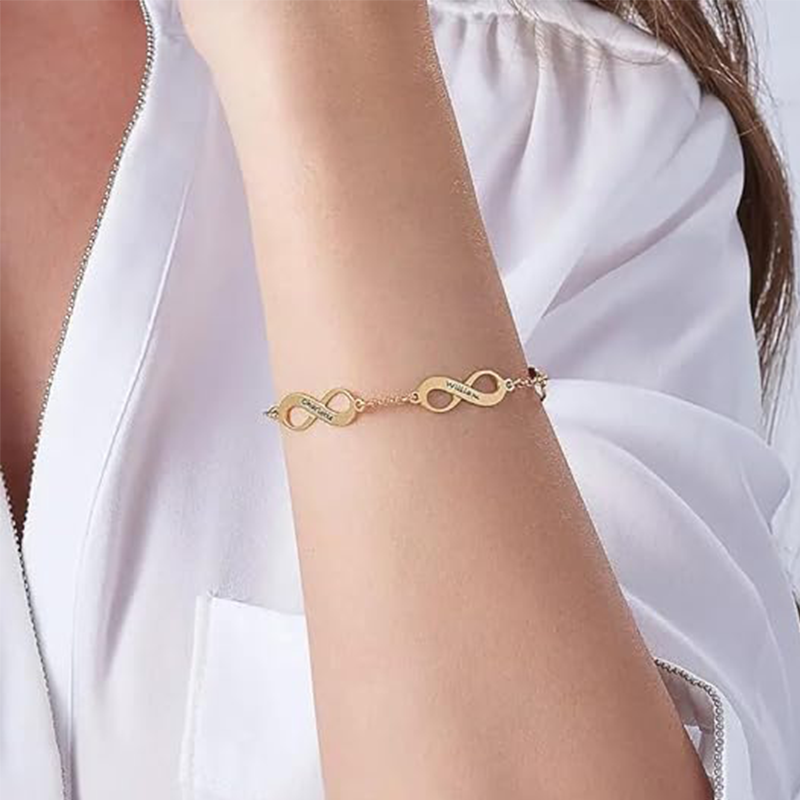 Pulsera colgante de oro de 14 quilates con grabado personalizado y símbolo del infinito pa-2