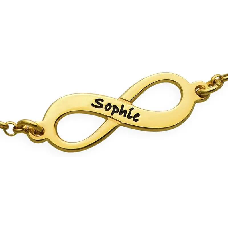 Pulsera colgante de oro de 14 quilates con grabado personalizado y símbolo del infinito pa-3