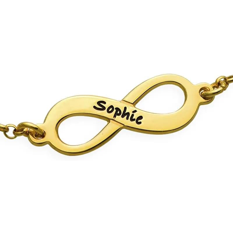 10K Gold Personalized Engraving & Infinity Symbol Charm Bracelet for Women-3