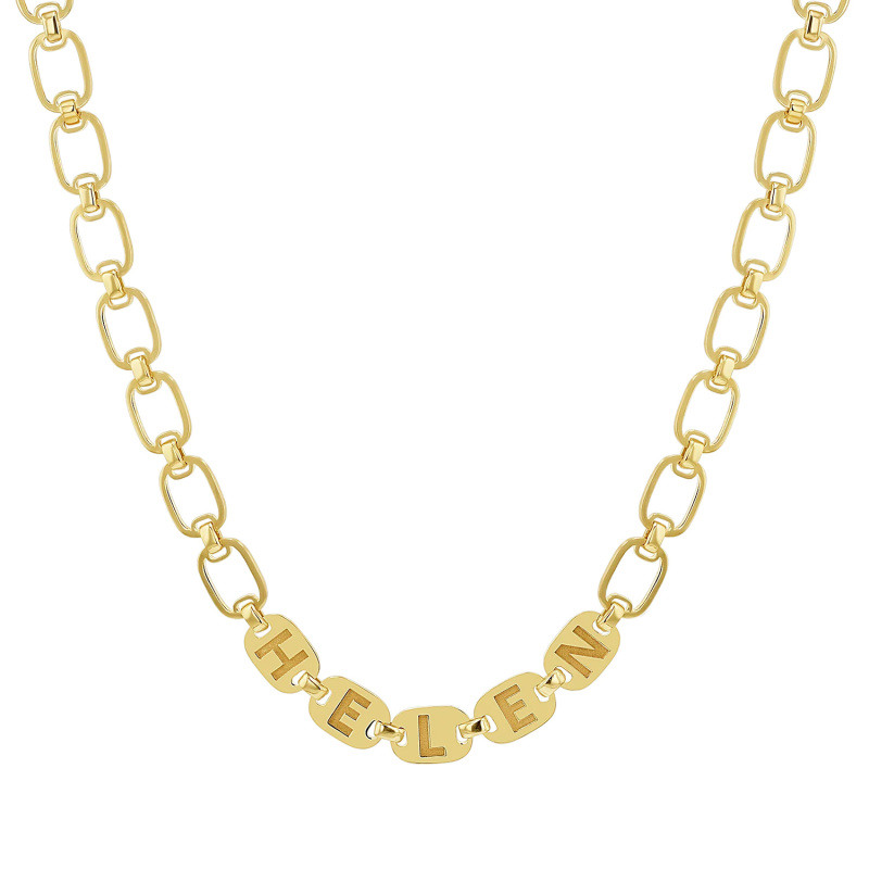 14K-Gold-Halskette mit personalisierter Gravur und Namen in Papierklammer-Optik-1