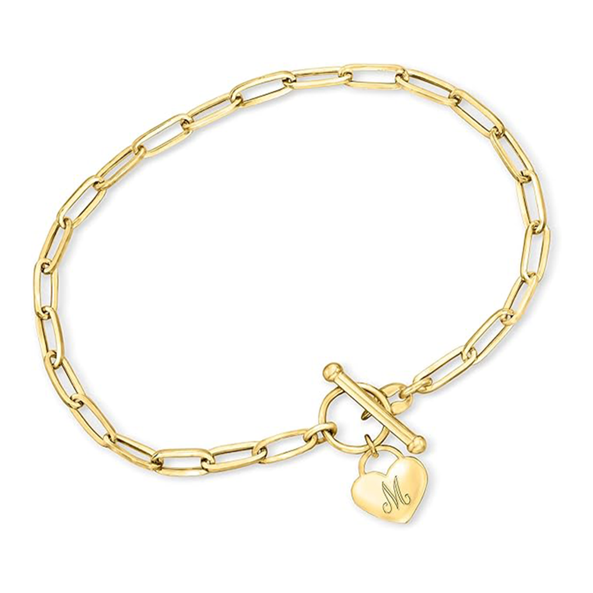 Pulsera de cadena con clip de papel con dije de corazón y letra inicial personalizada en oro vermeil para mujer-1