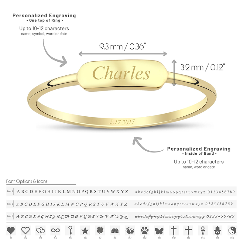 14K Goldring mit personalisierter Gravur für Damen-3