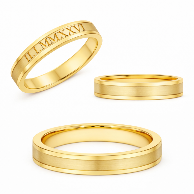 Anillo de oro de 14 quilates con grabado personalizado y números romanos-3