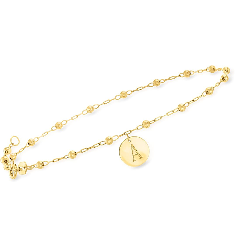 14K Gold Personalized Engraving Single Layer Charm Anklet-1