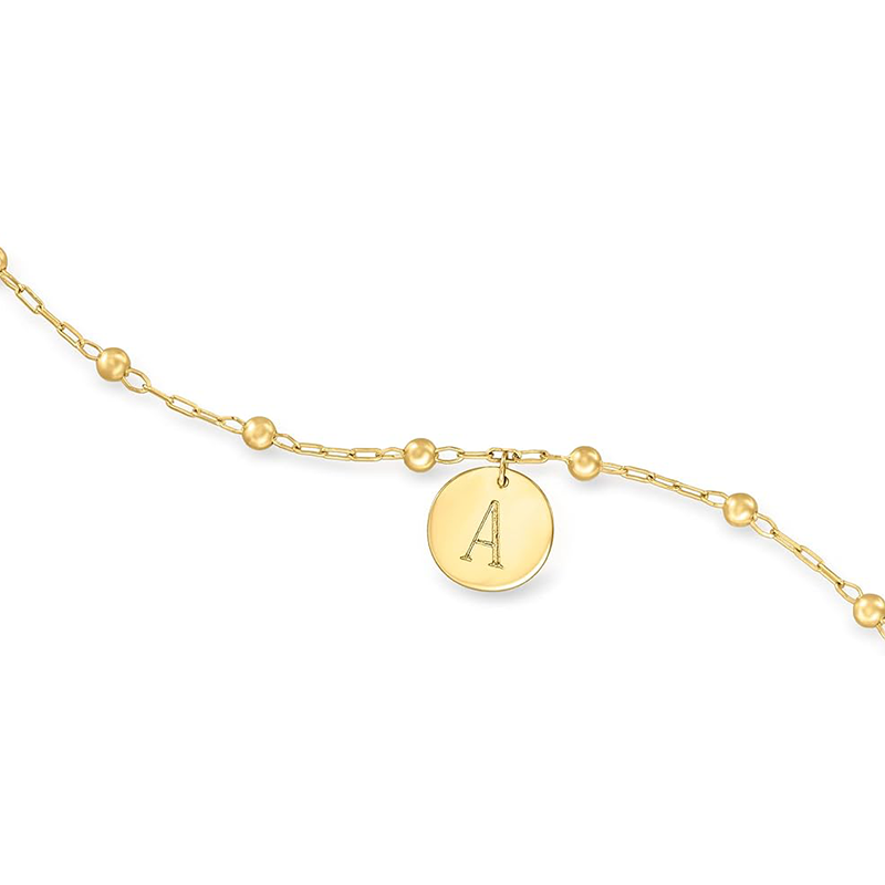 14K Gold Personalized Engraving Single Layer Charm Anklet-3