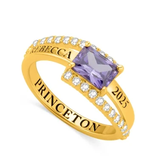 Anillo de graduación personalizado y grabado en oro de 14 quilates con piedra de nacimiento cuadrada. Anillo de graduación para escuela secundaria y universidad.