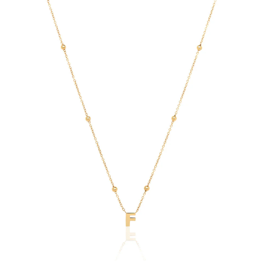 14K Gold Personalized Initial Bead Necklace fpr Women