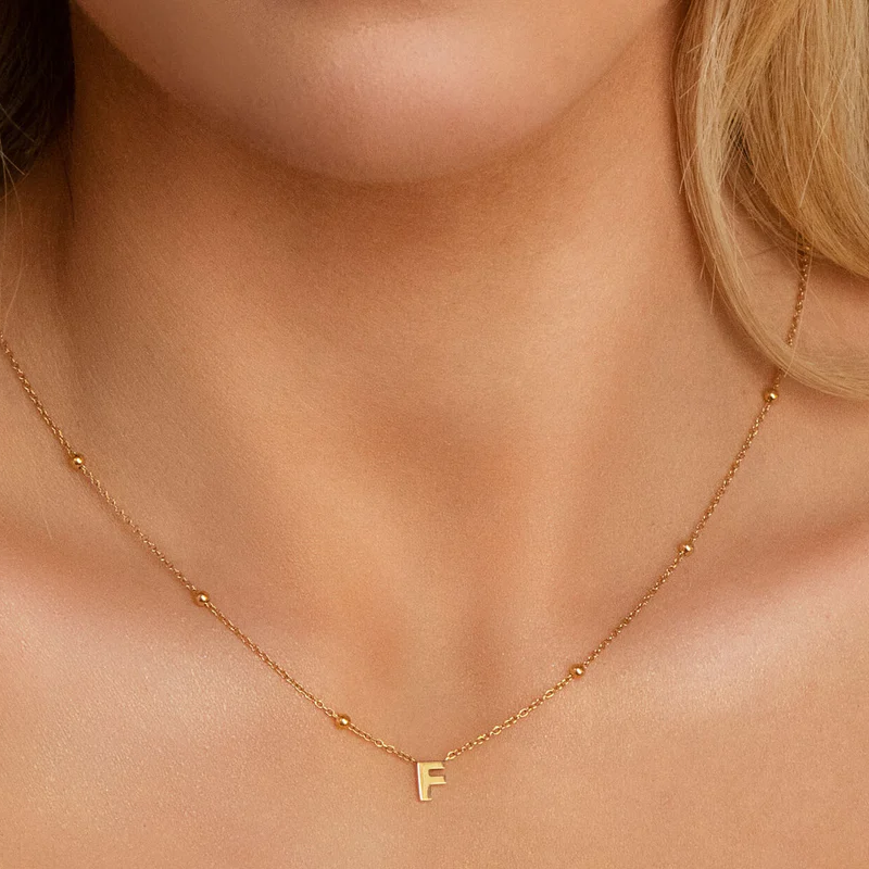 14K Gold Personalized Initial Bead Necklace fpr Women-3